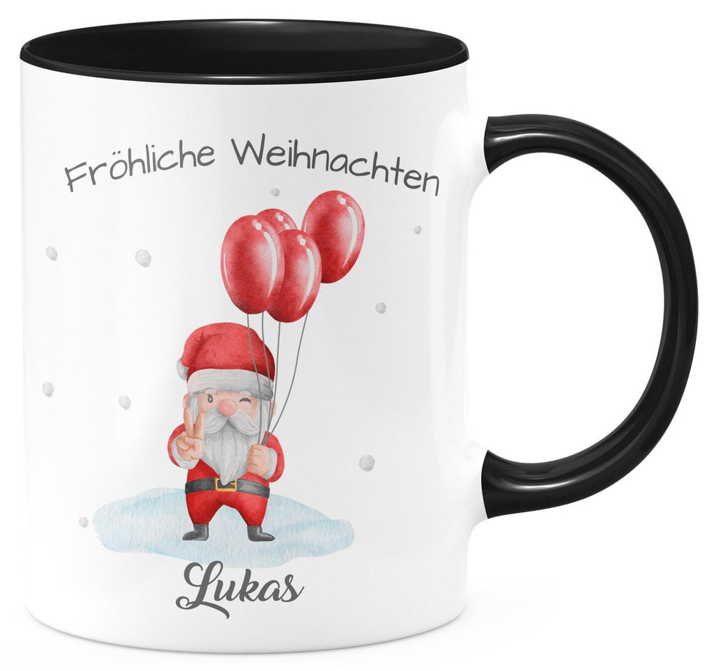 Keramik Tasse Fröhliche Weihnachten cooler Weihnachstmann im Winter - personalisiert mit Namen - von Mikalino