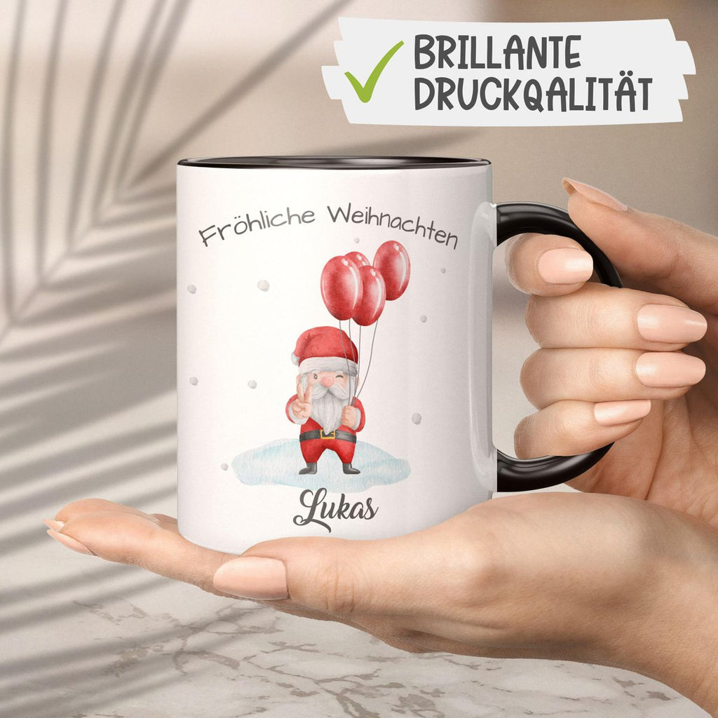 Keramik Tasse Fröhliche Weihnachten cooler Weihnachstmann im Winter - personalisiert mit Namen - von Mikalino