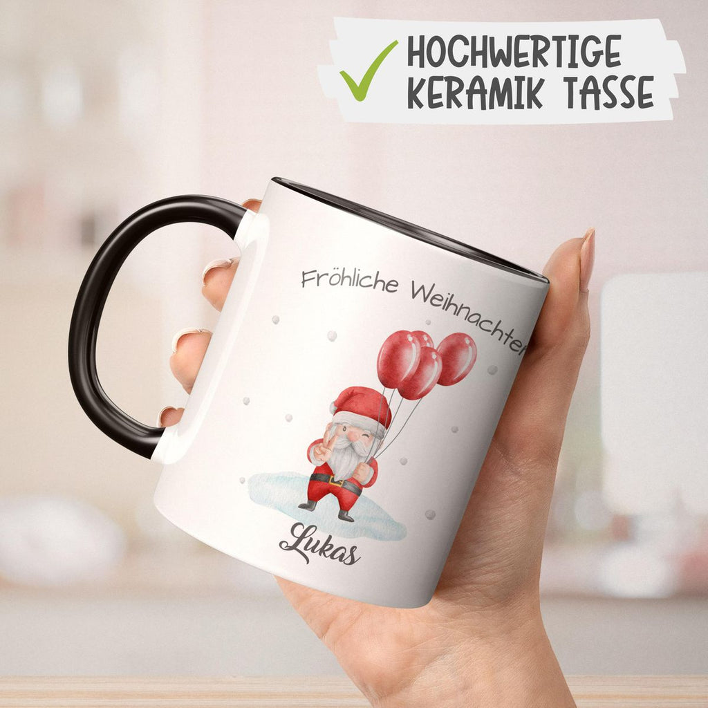 Keramik Tasse Fröhliche Weihnachten cooler Weihnachstmann im Winter - personalisiert mit Namen - von Mikalino