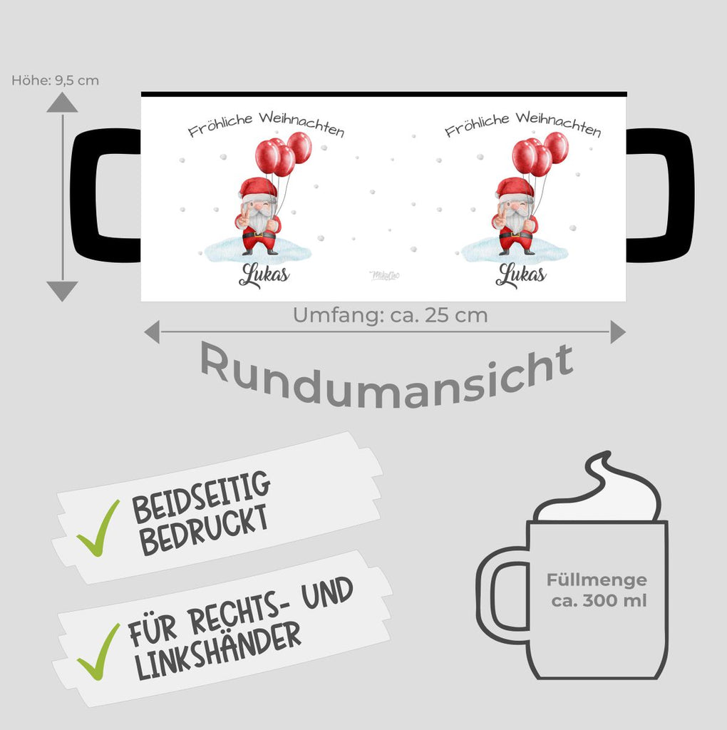 Keramik Tasse Fröhliche Weihnachten cooler Weihnachstmann im Winter - personalisiert mit Namen - von Mikalino