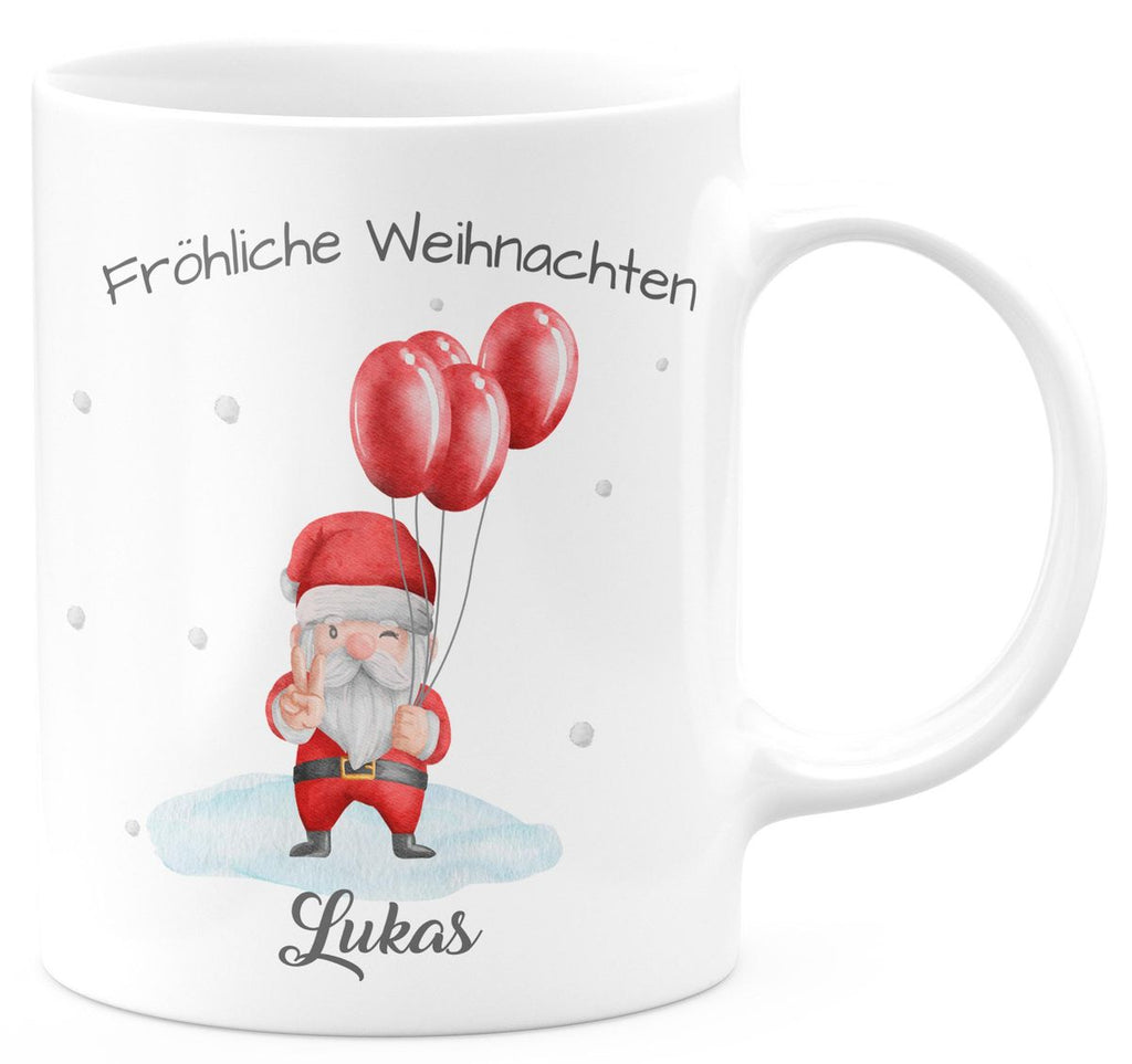 Keramik Tasse Fröhliche Weihnachten cooler Weihnachstmann im Winter - personalisiert mit Namen - von Mikalino