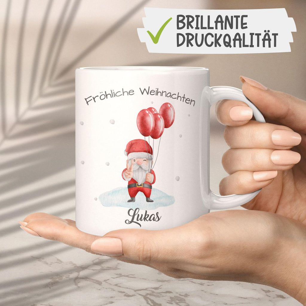 Keramik Tasse Fröhliche Weihnachten cooler Weihnachstmann im Winter - personalisiert mit Namen - von Mikalino