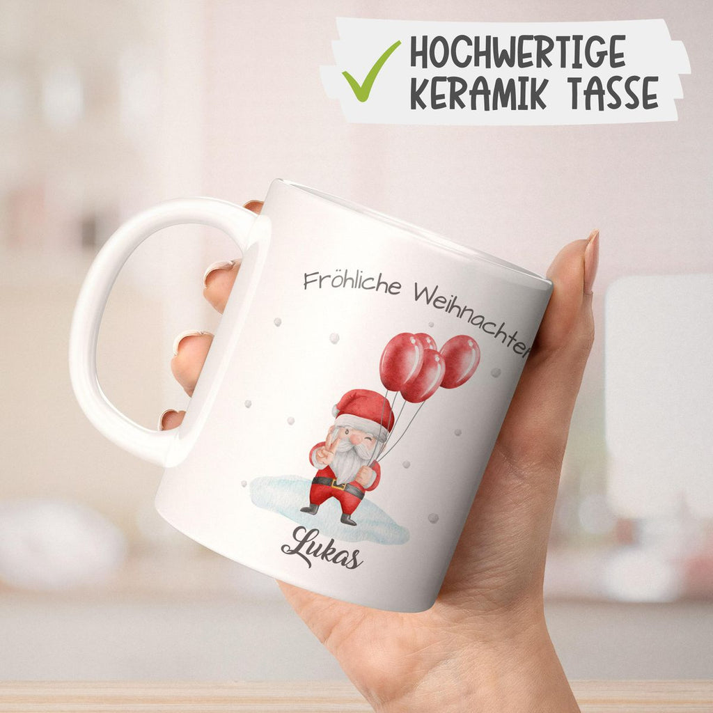 Keramik Tasse Fröhliche Weihnachten cooler Weihnachstmann im Winter - personalisiert mit Namen - von Mikalino