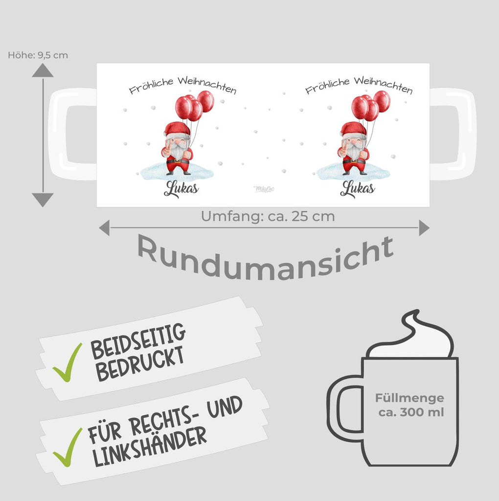 Keramik Tasse Fröhliche Weihnachten cooler Weihnachstmann im Winter - personalisiert mit Namen - von Mikalino