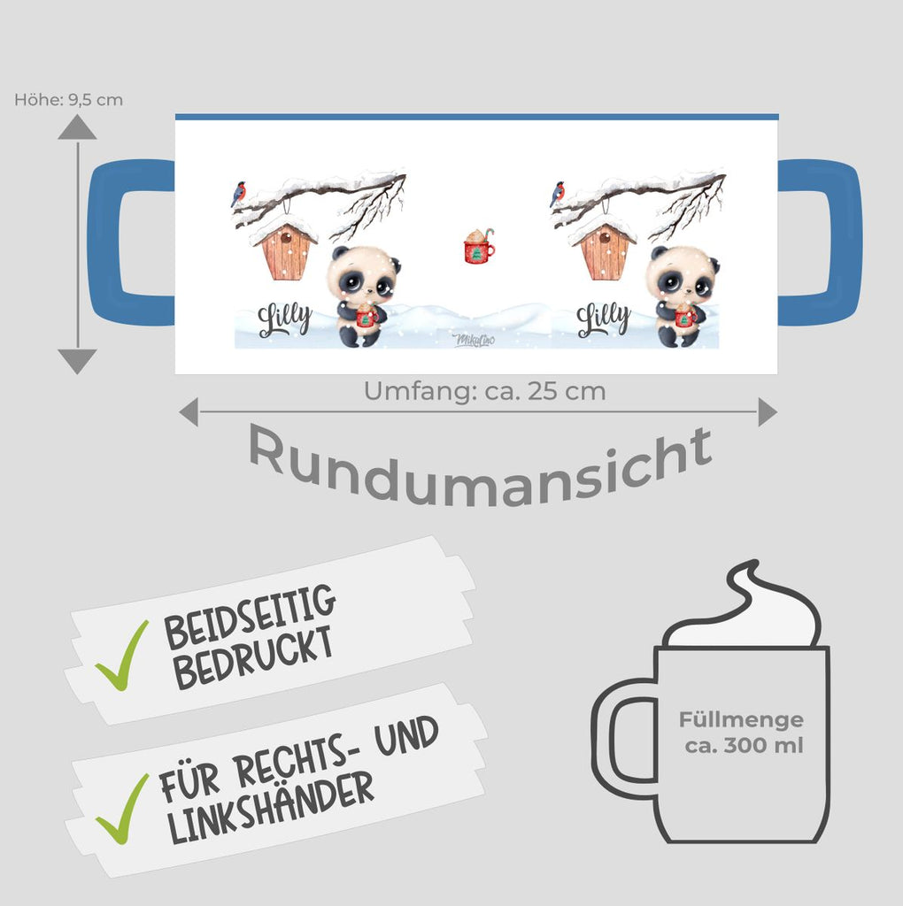 Keramik Tasse Süßer Waschbär in Schneelandschaft - personalisiert mit Namen - von Mikalino