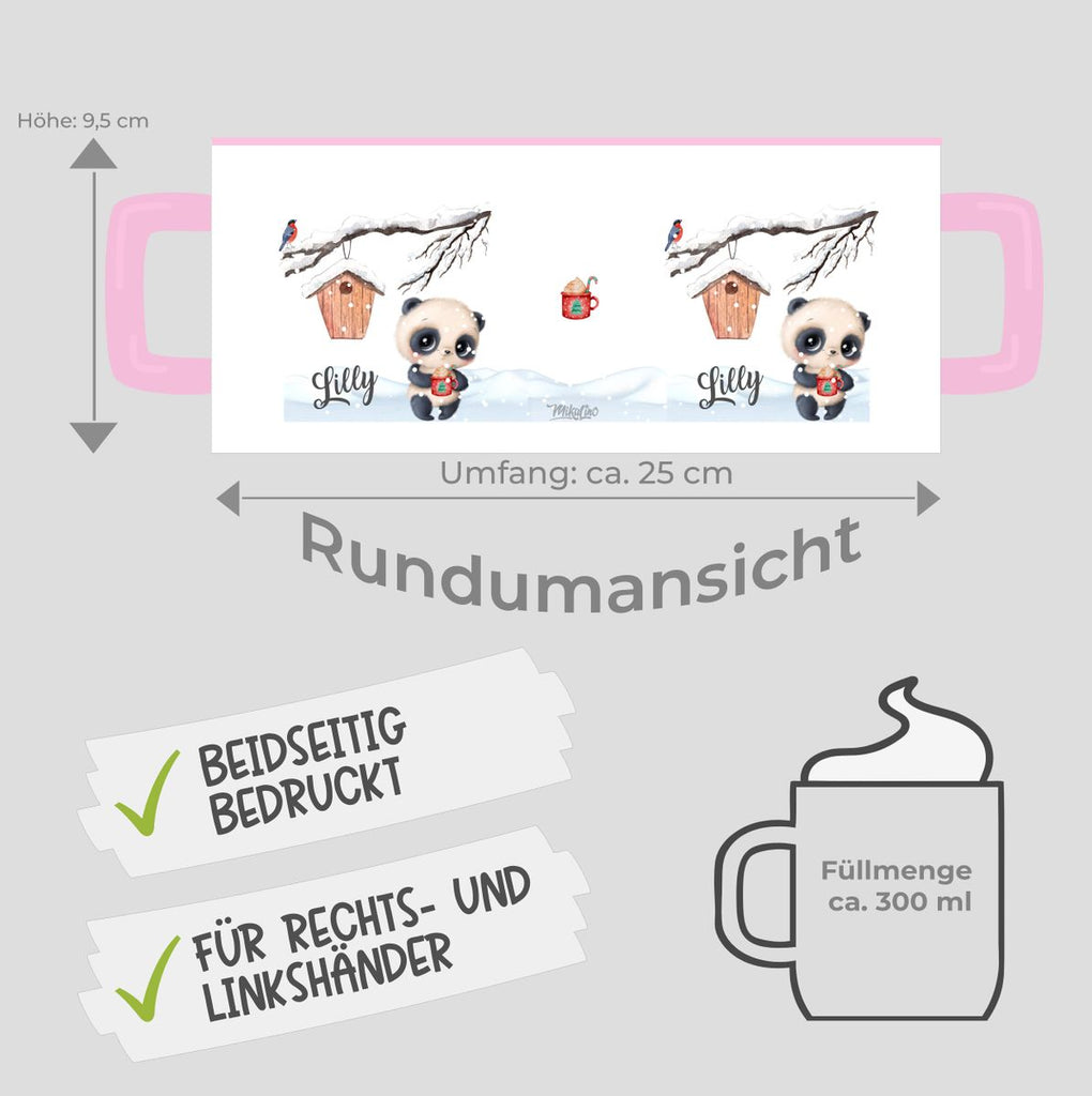 Keramik Tasse Süßer Waschbär in Schneelandschaft - personalisiert mit Namen - von Mikalino