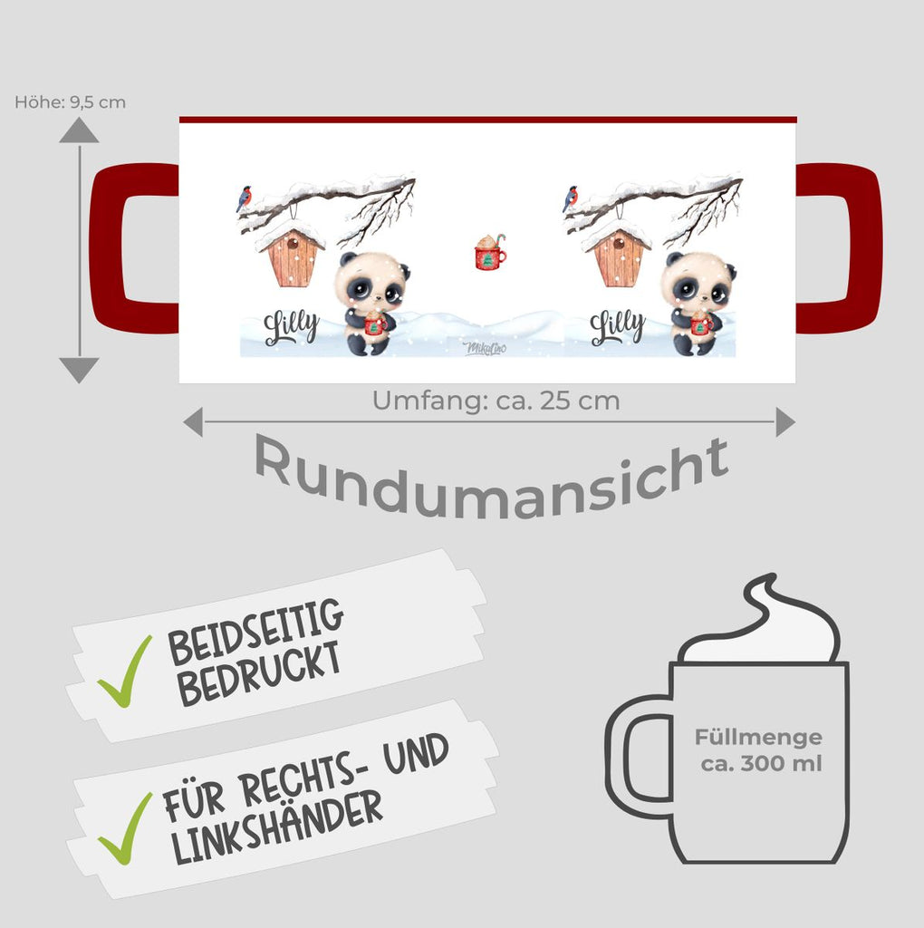 Keramik Tasse Süßer Waschbär in Schneelandschaft - personalisiert mit Namen - von Mikalino