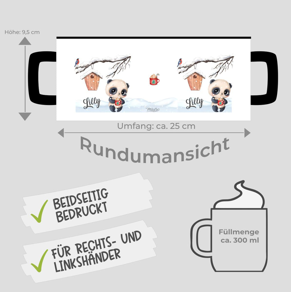 Keramik Tasse Süßer Waschbär in Schneelandschaft - personalisiert mit Namen - von Mikalino