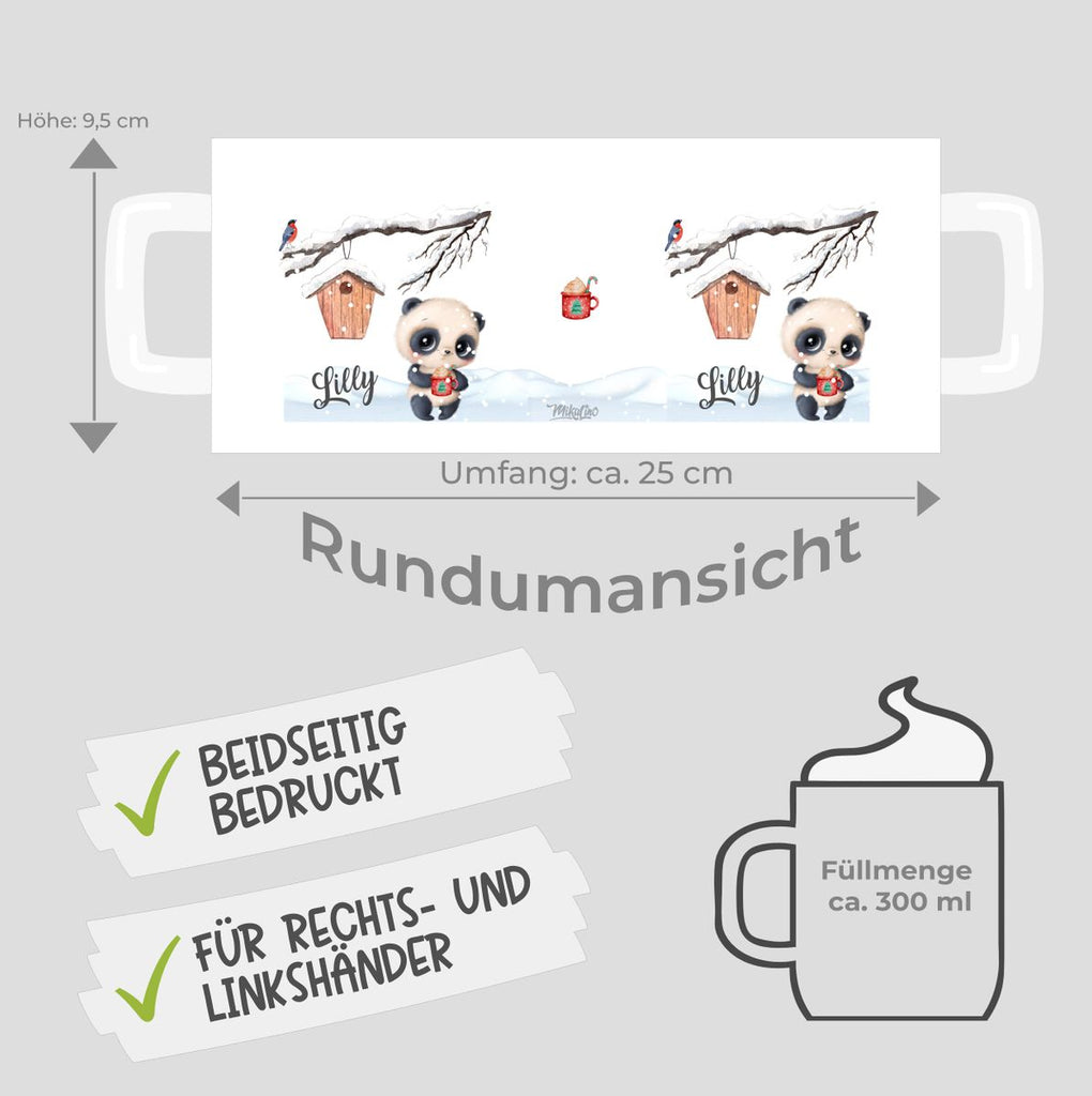 Keramik Tasse Süßer Waschbär in Schneelandschaft - personalisiert mit Namen - von Mikalino