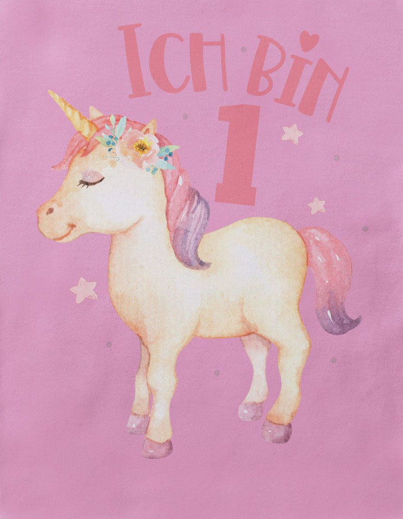 Baby / Kinder T-Shirt mit Spruch Ich bin Eins 1 Süßes Einhornmotiv zum ersten Geburtstag - von Mikalino