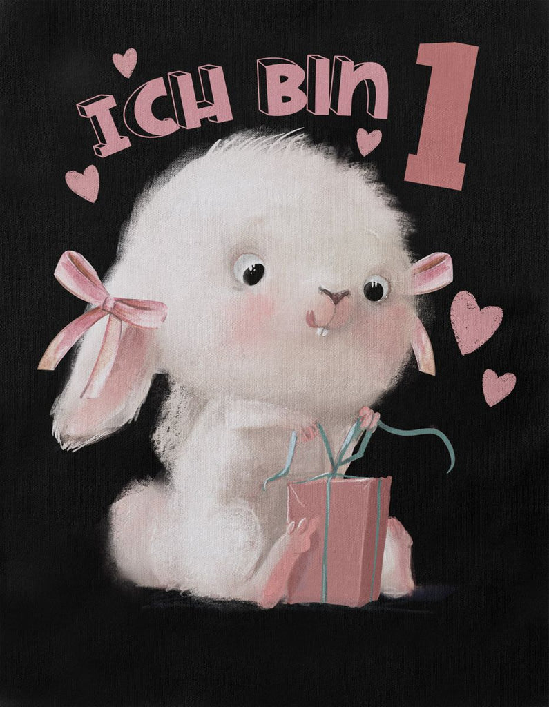 Baby / Kinder Longsleeve mit Spruch Ich bin Eins 1 Niedlicher Hase mit Geschenk - von Mikalino