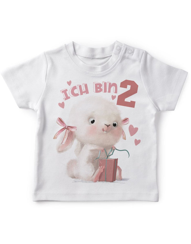 Baby / Kinder T-Shirt mit Spruch Ich bin Zwei 2 Niedlicher Hase mit Geschenk - von Mikalino