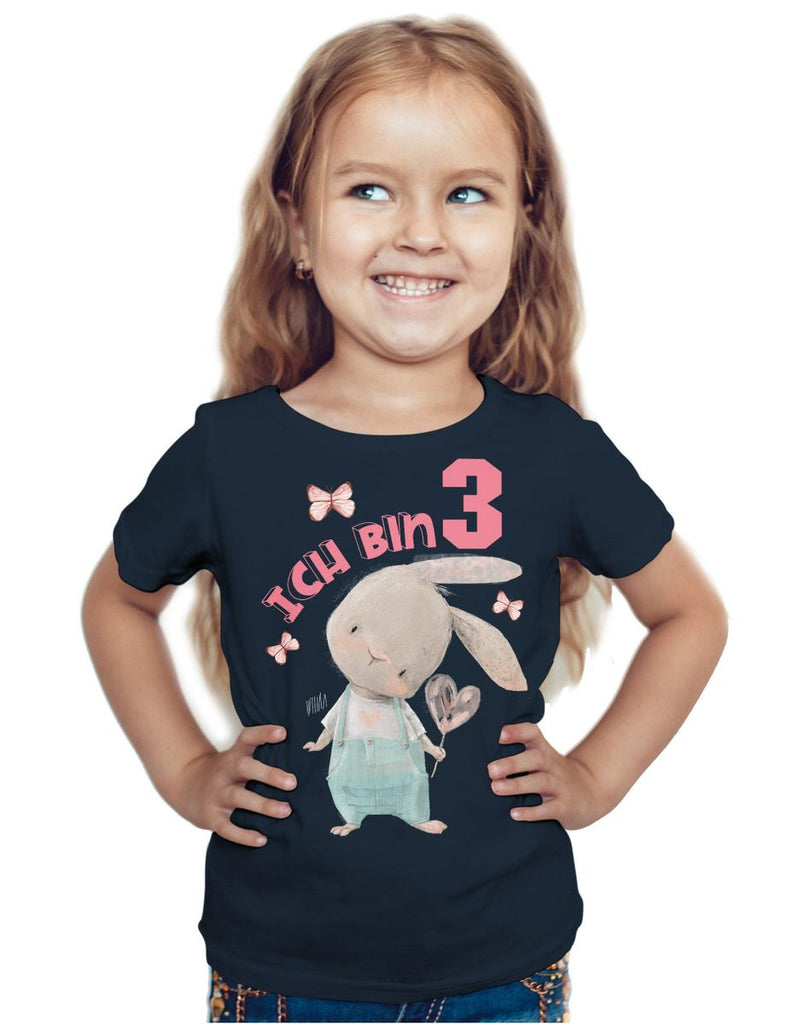 Kinder T-Shirt Ich bin Drei 3 Süßer Hase mit Herz - von Mikalino