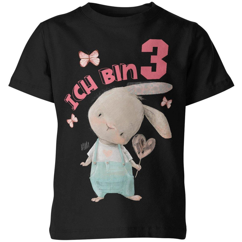 Kinder T-Shirt Ich bin Drei 3 Süßer Hase mit Herz - von Mikalino