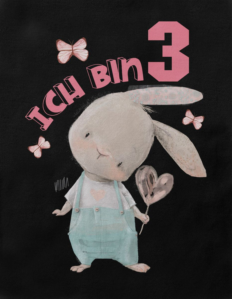 Kinder T-Shirt Ich bin Drei 3 Süßer Hase mit Herz - von Mikalino