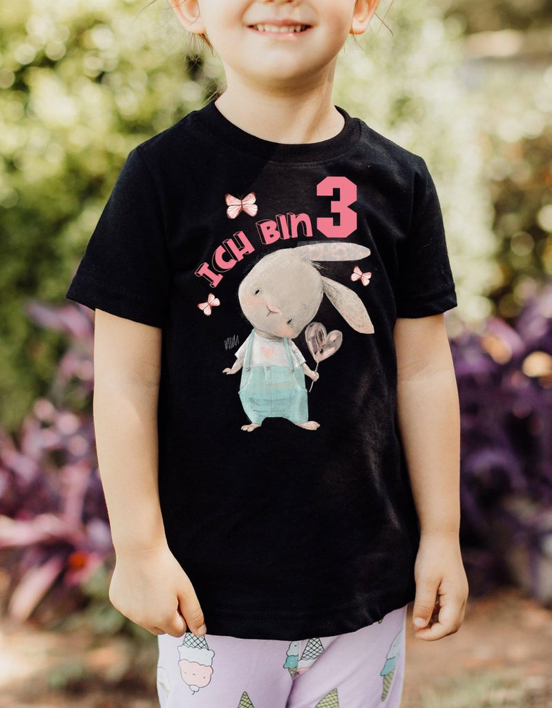 Kinder T-Shirt Ich bin Drei 3 Süßer Hase mit Herz - von Mikalino