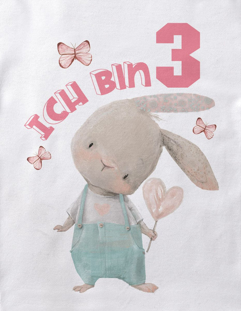 Kinder T-Shirt Ich bin Drei 3 Süßer Hase mit Herz - von Mikalino