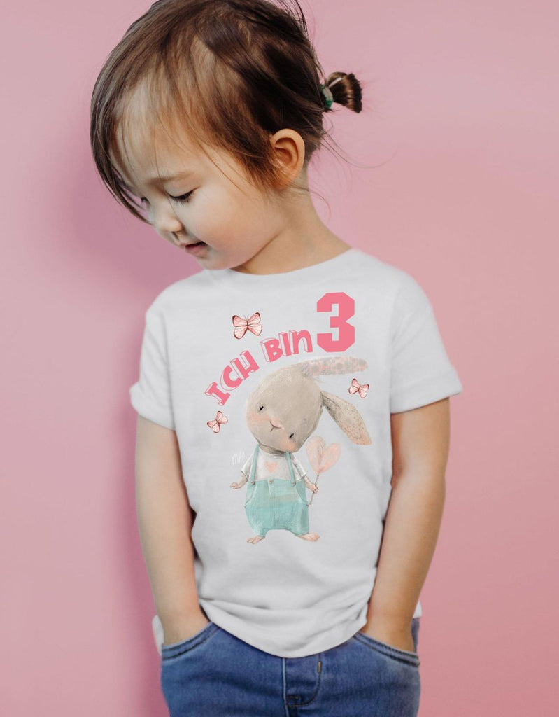 Kinder T-Shirt Ich bin Drei 3 Süßer Hase mit Herz - von Mikalino