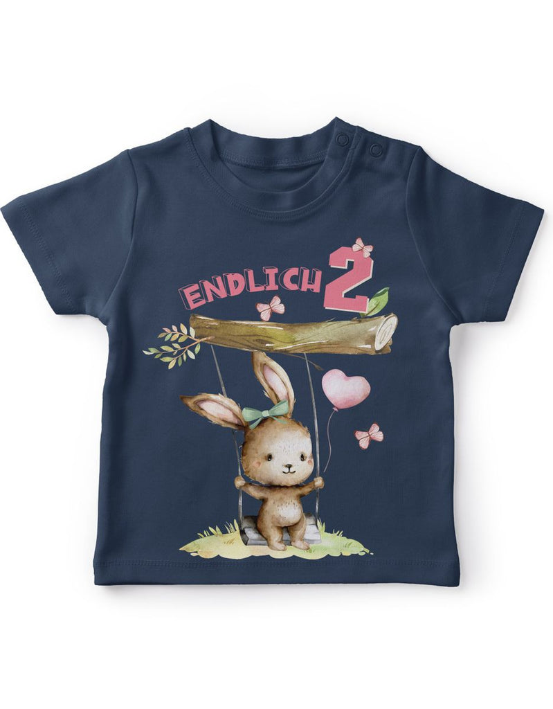 Baby / Kinder T-Shirt mit Spruch Endlich Zwei 2 Schaukelnder Hase mit Luftballon - von Mikalino