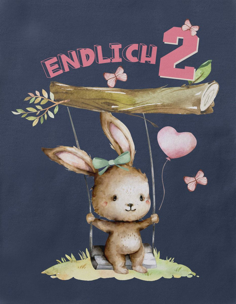 Baby / Kinder T-Shirt mit Spruch Endlich Zwei 2 Schaukelnder Hase mit Luftballon - von Mikalino