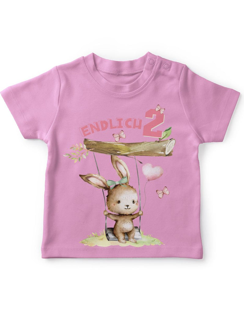 Baby / Kinder T-Shirt mit Spruch Endlich Zwei 2 Schaukelnder Hase mit Luftballon - von Mikalino