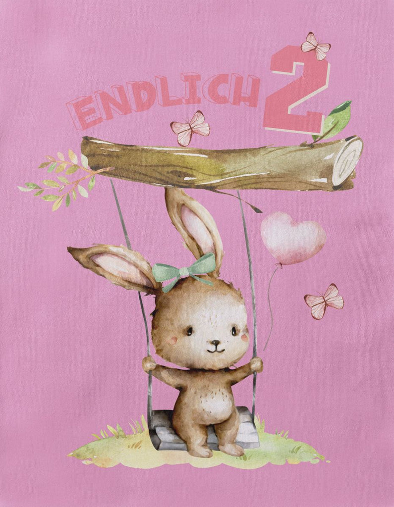 Baby / Kinder T-Shirt mit Spruch Endlich Zwei 2 Schaukelnder Hase mit Luftballon - von Mikalino