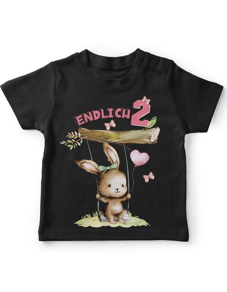 Baby / Kinder T-Shirt mit Spruch Endlich Zwei 2 Schaukelnder Hase mit Luftballon - von Mikalino