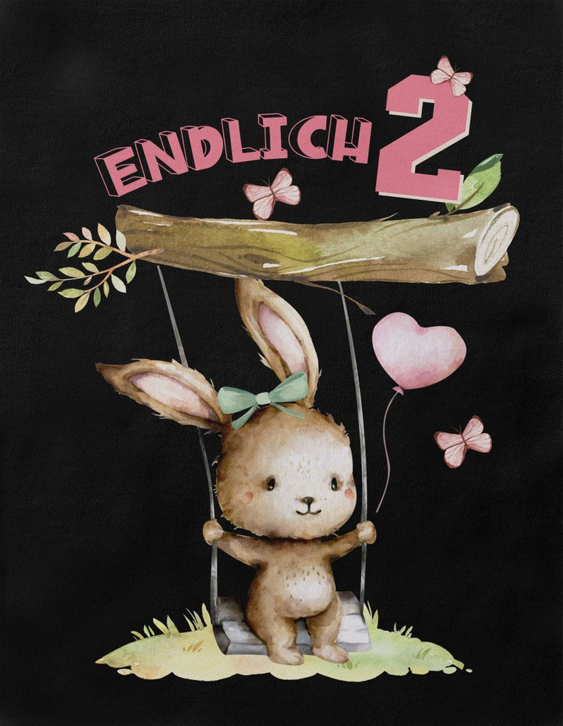 Baby / Kinder T-Shirt mit Spruch Endlich Zwei 2 Schaukelnder Hase mit Luftballon - von Mikalino