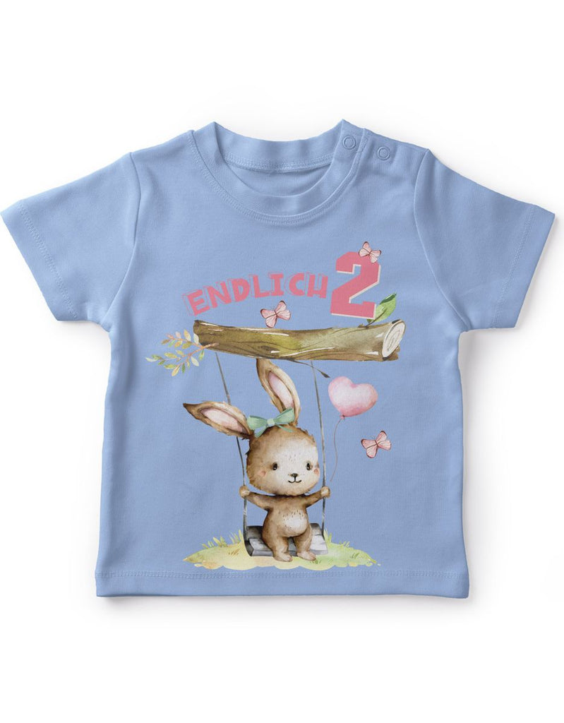 Baby / Kinder T-Shirt mit Spruch Endlich Zwei 2 Schaukelnder Hase mit Luftballon - von Mikalino