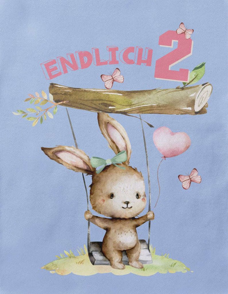 Baby / Kinder T-Shirt mit Spruch Endlich Zwei 2 Schaukelnder Hase mit Luftballon - von Mikalino