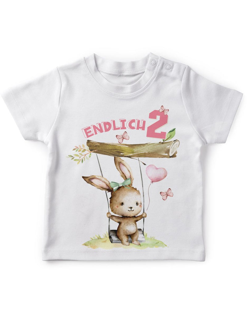 Baby / Kinder T-Shirt mit Spruch Endlich Zwei 2 Schaukelnder Hase mit Luftballon - von Mikalino