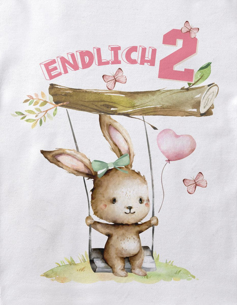 Baby / Kinder T-Shirt mit Spruch Endlich Zwei 2 Schaukelnder Hase mit Luftballon - von Mikalino