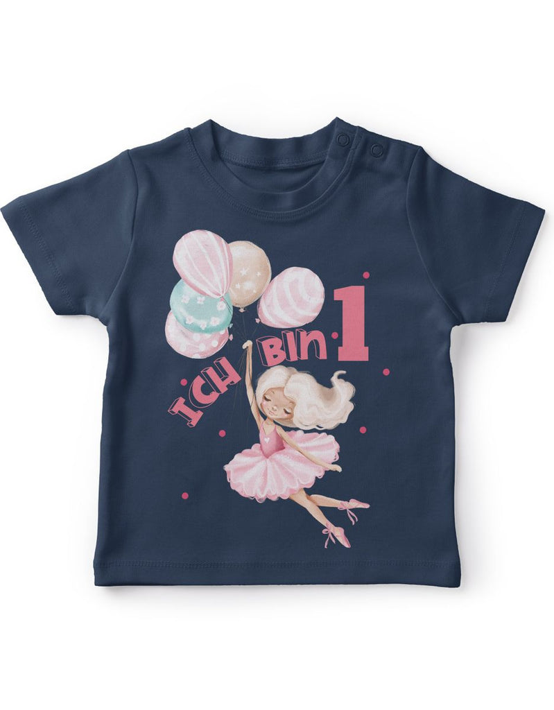 Baby / Kinder T-Shirt mit Spruch Endlich Eins 1 Fliegende Ballerina - von Mikalino