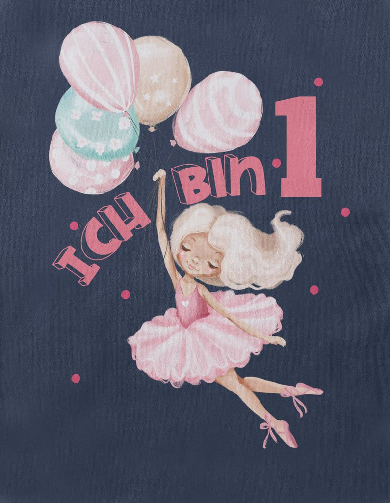 Baby / Kinder T-Shirt mit Spruch Endlich Eins 1 Fliegende Ballerina - von Mikalino