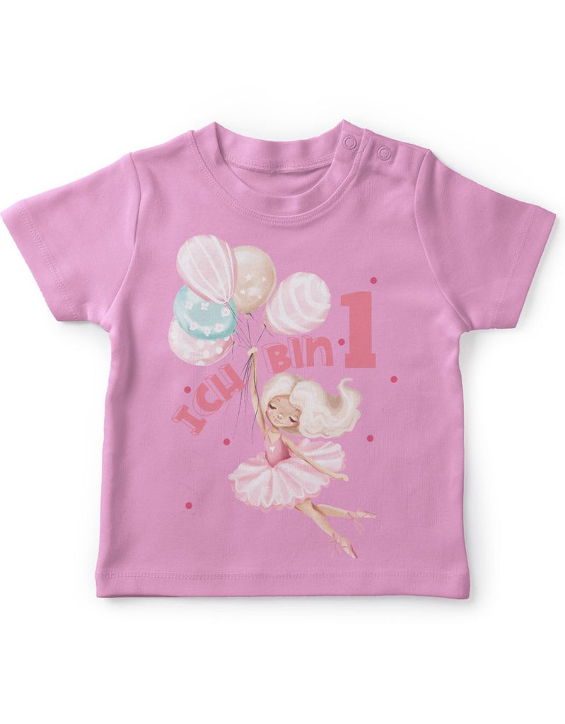 Baby / Kinder T-Shirt mit Spruch Endlich Eins 1 Fliegende Ballerina - von Mikalino