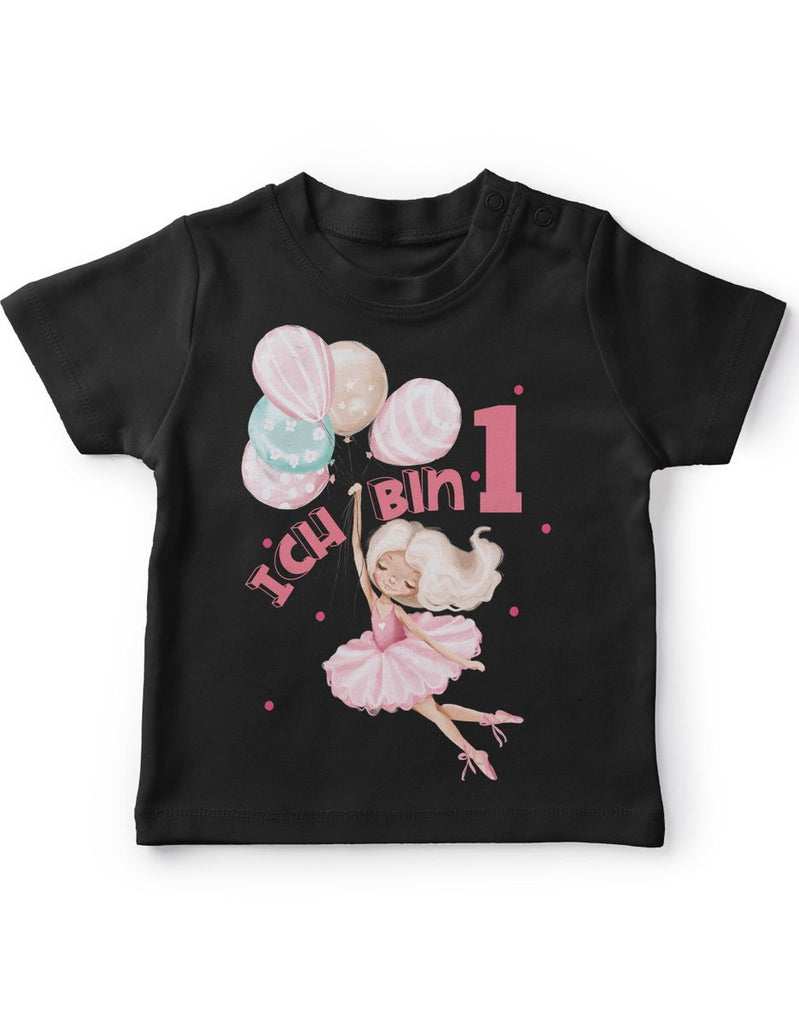 Baby / Kinder T-Shirt mit Spruch Endlich Eins 1 Fliegende Ballerina - von Mikalino