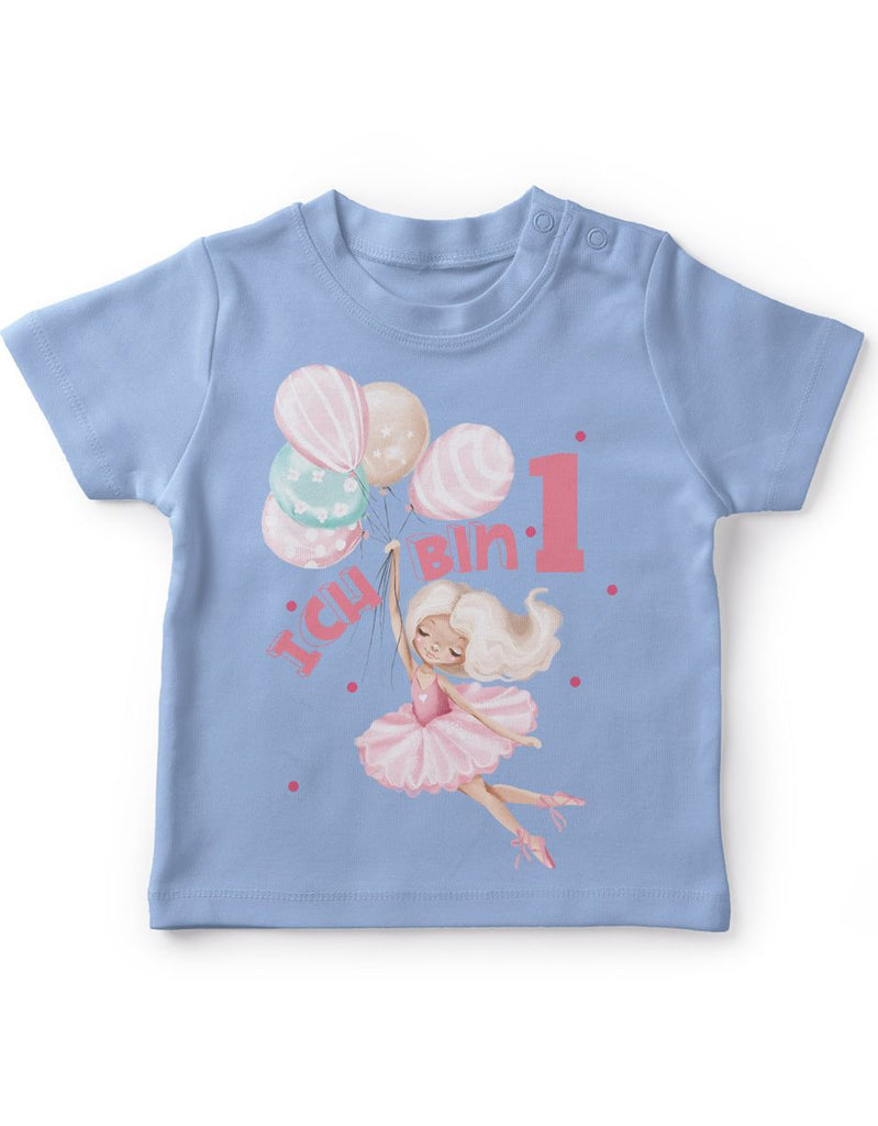 Baby / Kinder T-Shirt mit Spruch Endlich Eins 1 Fliegende Ballerina - von Mikalino