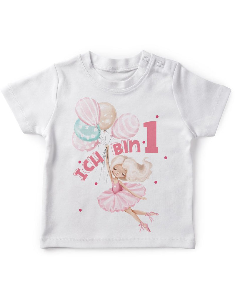 Baby / Kinder T-Shirt mit Spruch Endlich Eins 1 Fliegende Ballerina - von Mikalino