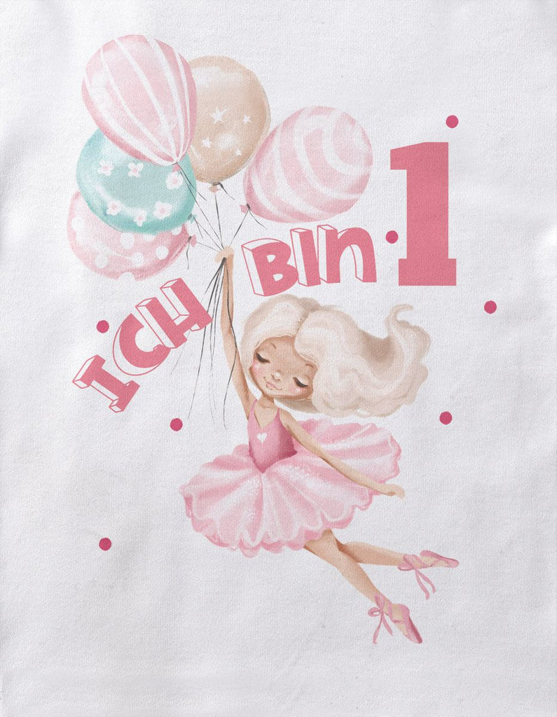 Baby / Kinder T-Shirt mit Spruch Endlich Eins 1 Fliegende Ballerina - von Mikalino