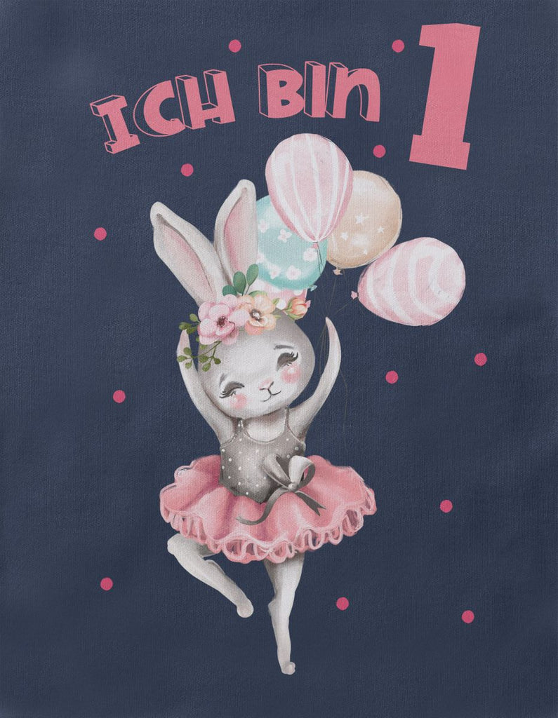 Baby / Kinder Longsleeve mit Spruch Ich bin Eins 1 Fliegender Hase Ballerina - von Mikalino