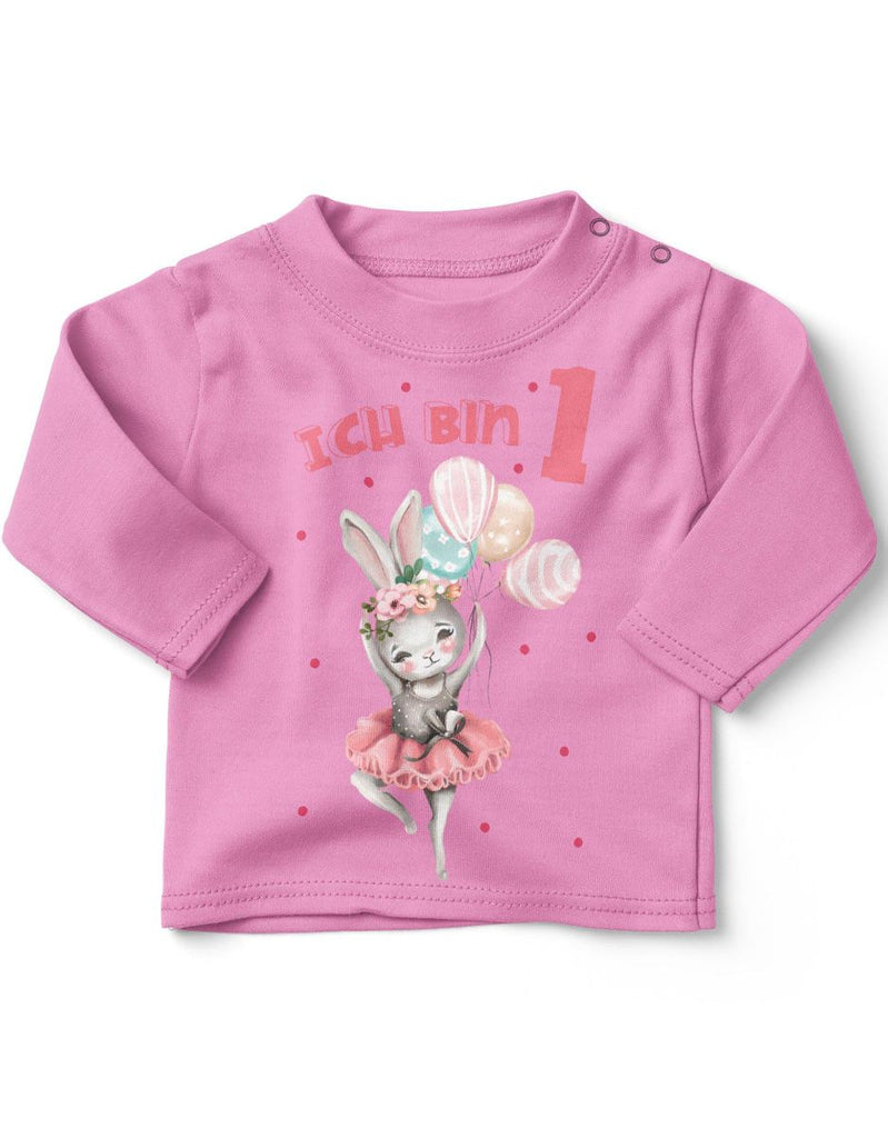 Baby / Kinder Longsleeve mit Spruch Ich bin Eins 1 Fliegender Hase Ballerina - von Mikalino