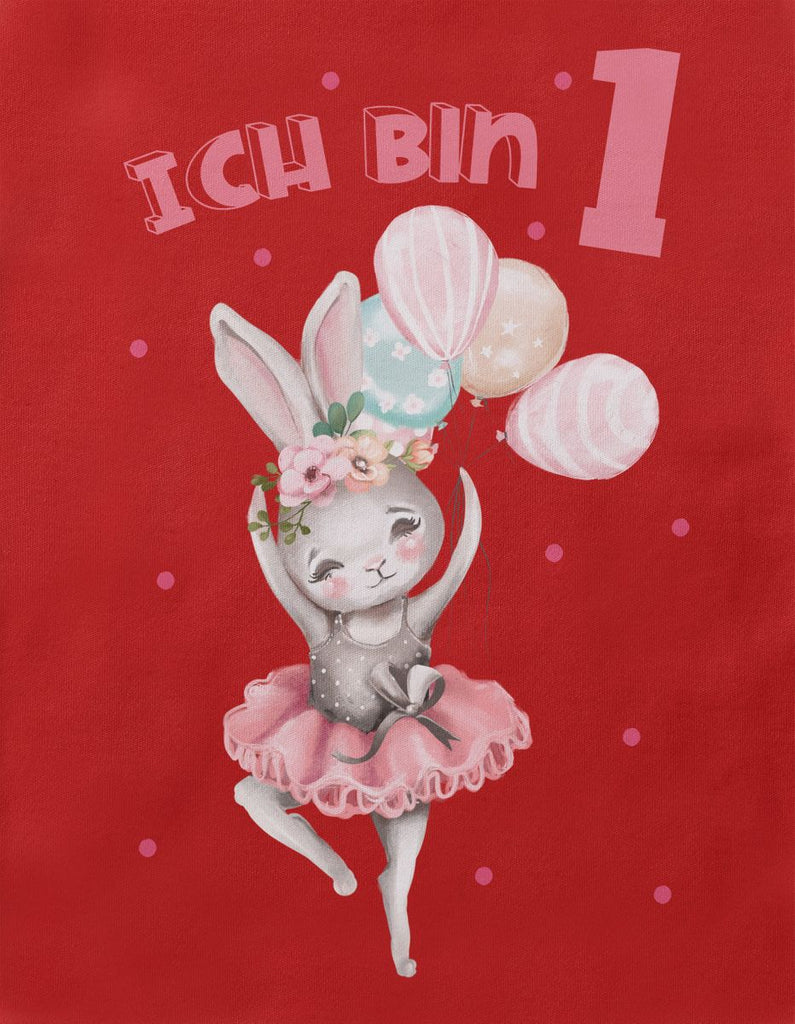 Baby / Kinder Longsleeve mit Spruch Ich bin Eins 1 Fliegender Hase Ballerina - von Mikalino