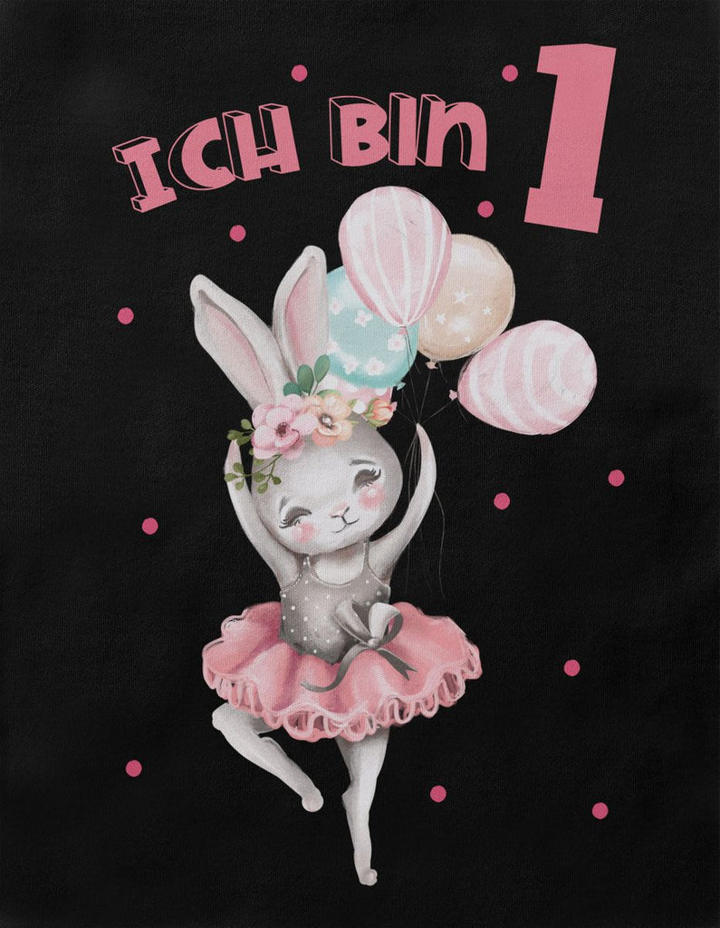 Baby / Kinder Longsleeve mit Spruch Ich bin Eins 1 Fliegender Hase Ballerina - von Mikalino