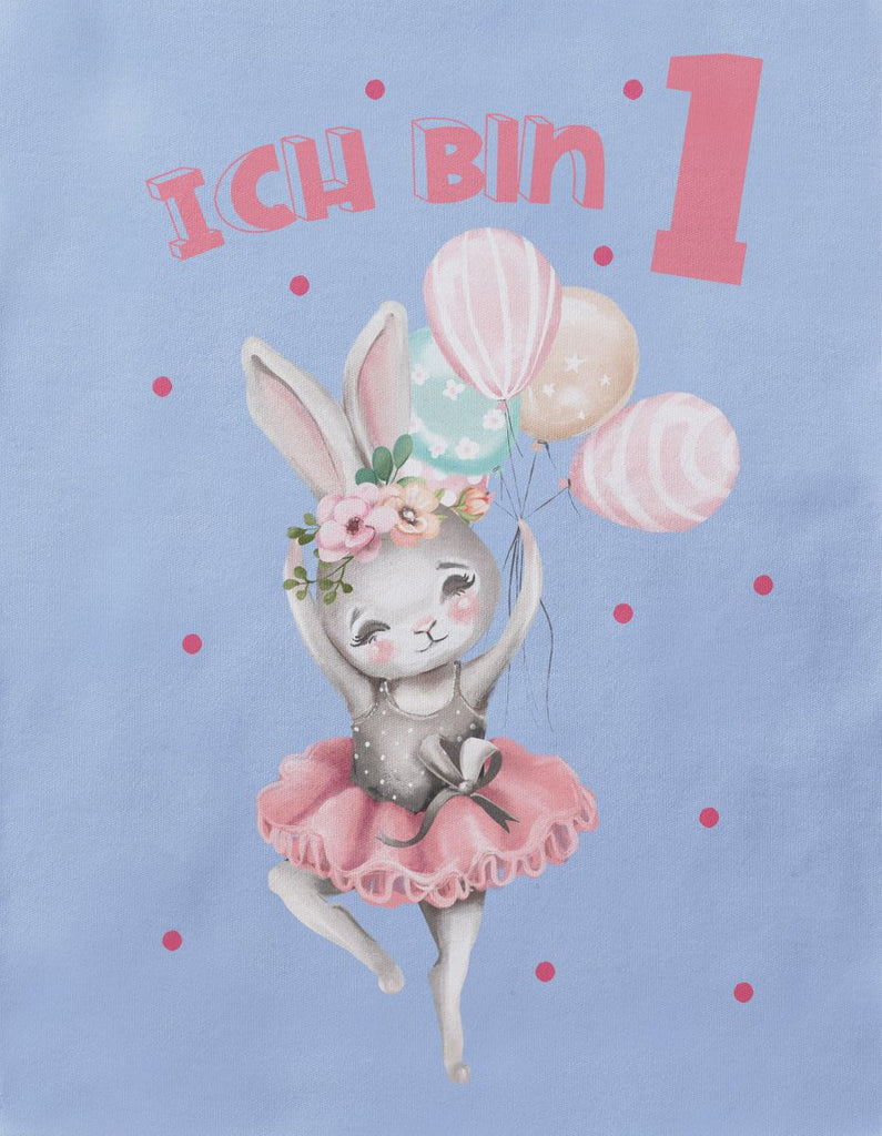 Baby / Kinder Longsleeve mit Spruch Ich bin Eins 1 Fliegender Hase Ballerina - von Mikalino