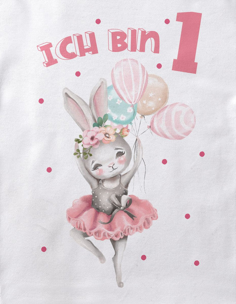 Baby / Kinder Longsleeve mit Spruch Ich bin Eins 1 Fliegender Hase Ballerina - von Mikalino