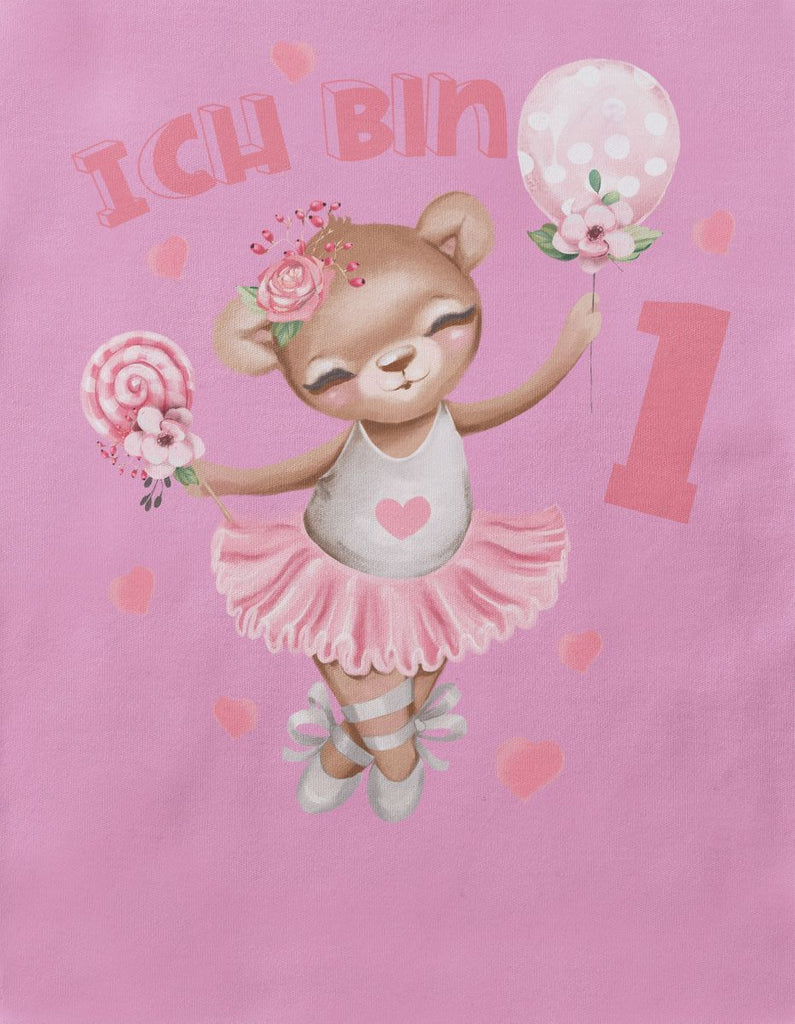 Baby / Kinder Longsleeve mit Spruch Ich bin Eins 1 Bär Ballerina - von Mikalino