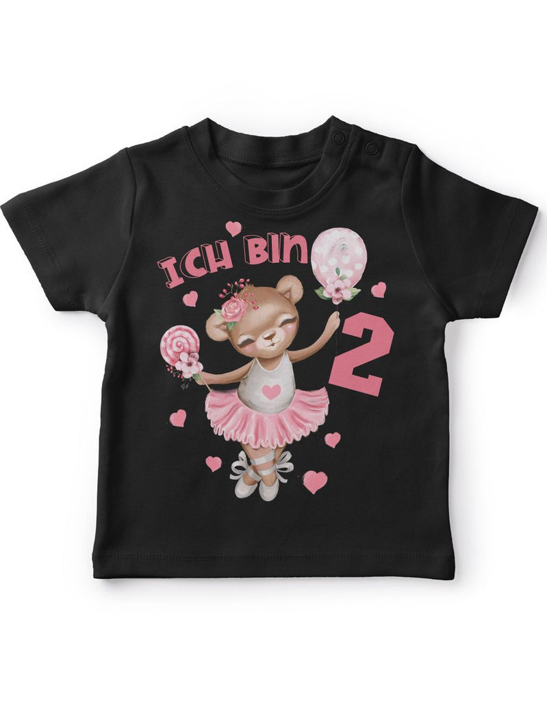 Baby / Kinder T-Shirt mit Spruch Ich bin Zwei 2 Bär Ballerina - von Mikalino