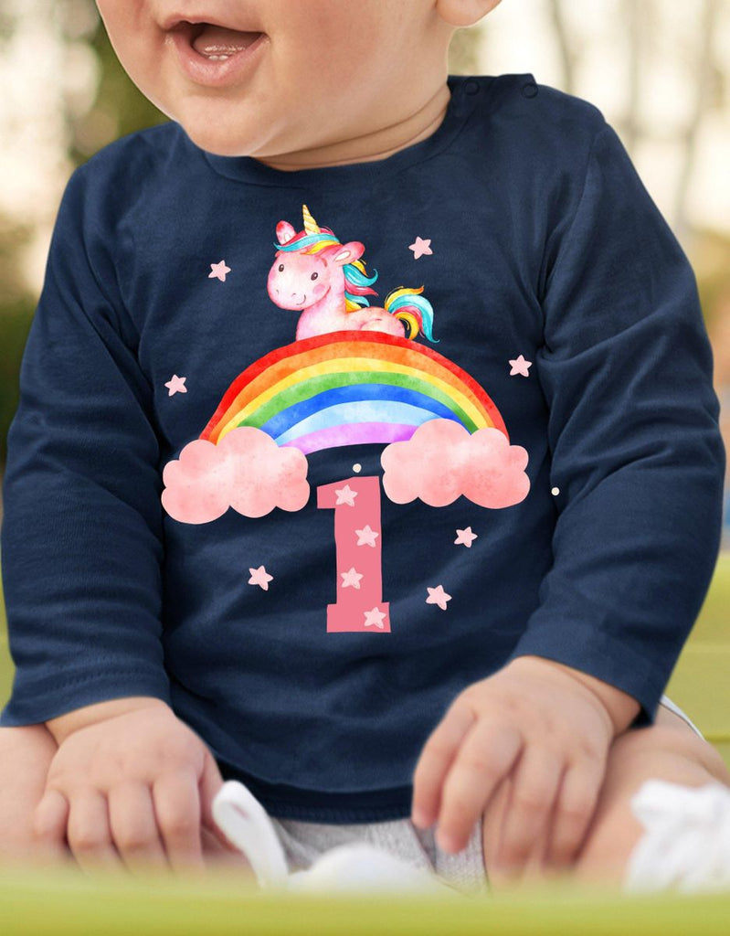 Baby / Kinder Longsleeve mit Spruch Ich bin Eins 1 Einhorn - von Mikalino