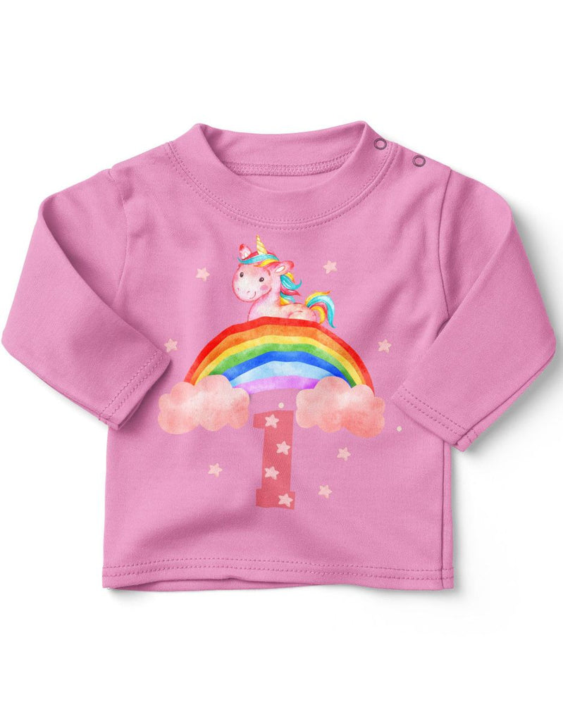 Baby / Kinder Longsleeve mit Spruch Ich bin Eins 1 Einhorn - von Mikalino