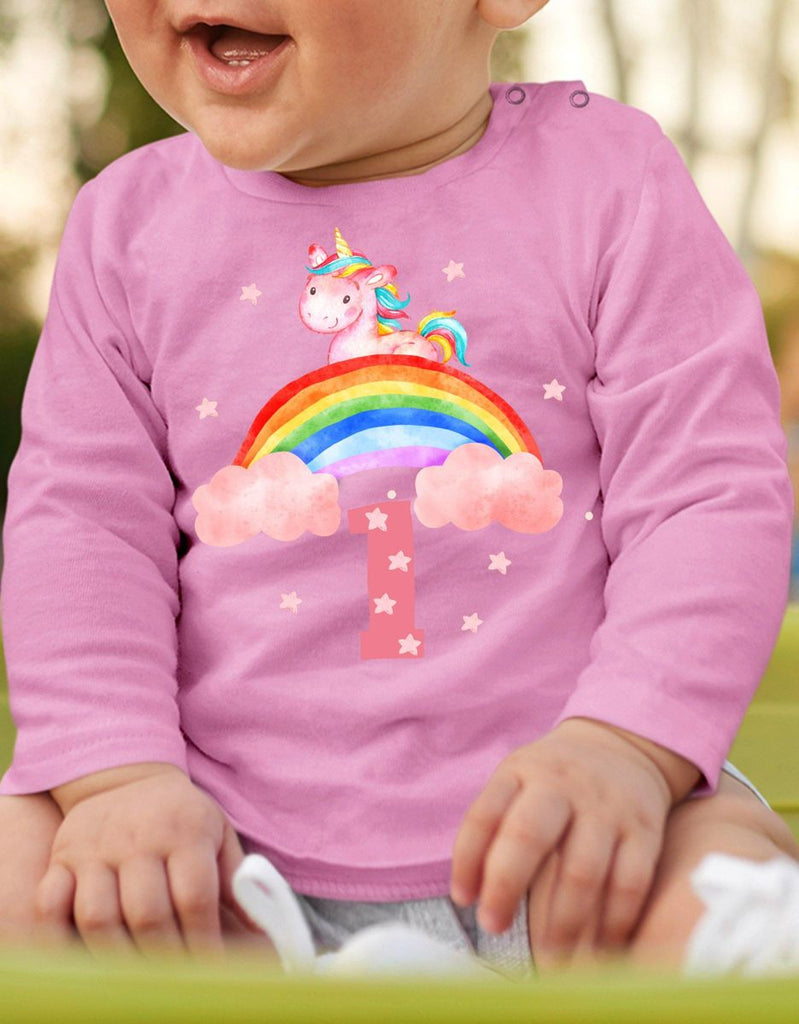 Baby / Kinder Longsleeve mit Spruch Ich bin Eins 1 Einhorn - von Mikalino